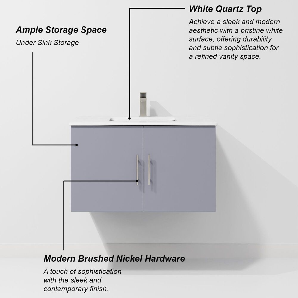 Lexora Home Geneva 30" Single Bathroom Vanity in Dark Grey with 2 cm White Quartz Top and Rectangular Sink, , large