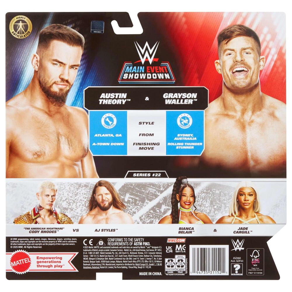 WWE Main Event Showdown Series 22 Action Figures Set - Austin Theory and Grayson Waller in Multicolor, , large