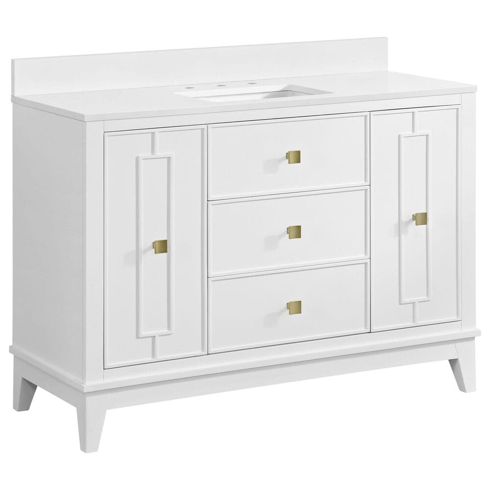 37B Kinsale 48" Single Bathroom Vanity Cabinet in Bright White with White Composite Stone Top and Backsplash, , large