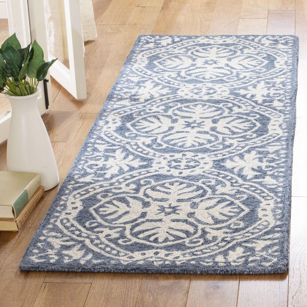 Safavieh Micro-Loop MLP606M 2&#39;3&quot; x 7&#39; Blue and Ivory Runner, , large