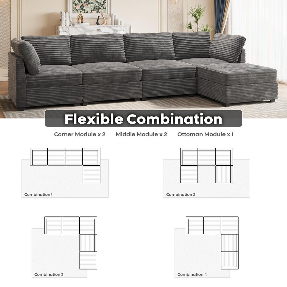 Noviland HOMLUX 5-Piece Mod Sectional with Ottoman in Gray, , large