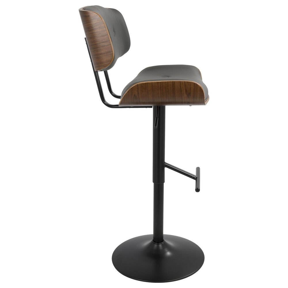 Lumisource Lombardi Swivel Adjustable Barstool with Grey Cushion in Black and Walnut, , large