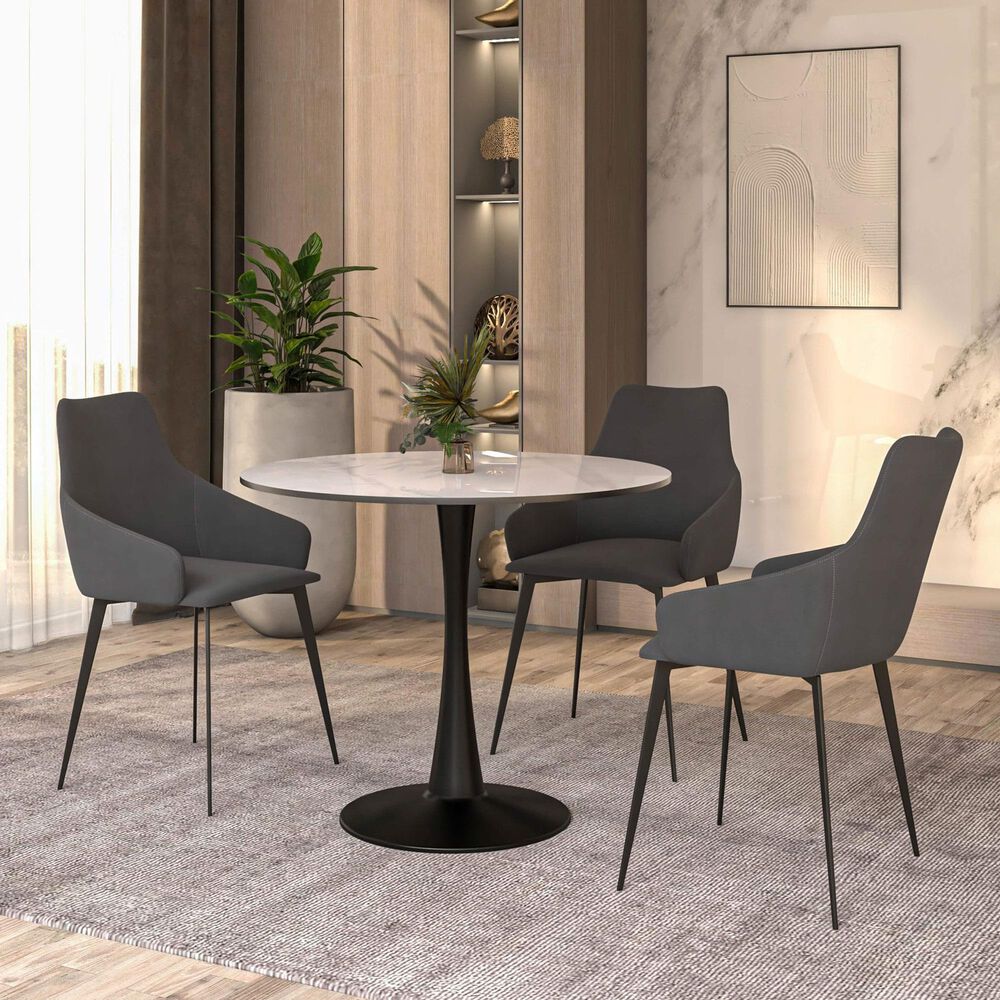 Leisuremod Leisuremod Bristol 35 round dining table Black base with White Sintered stone Top, , large