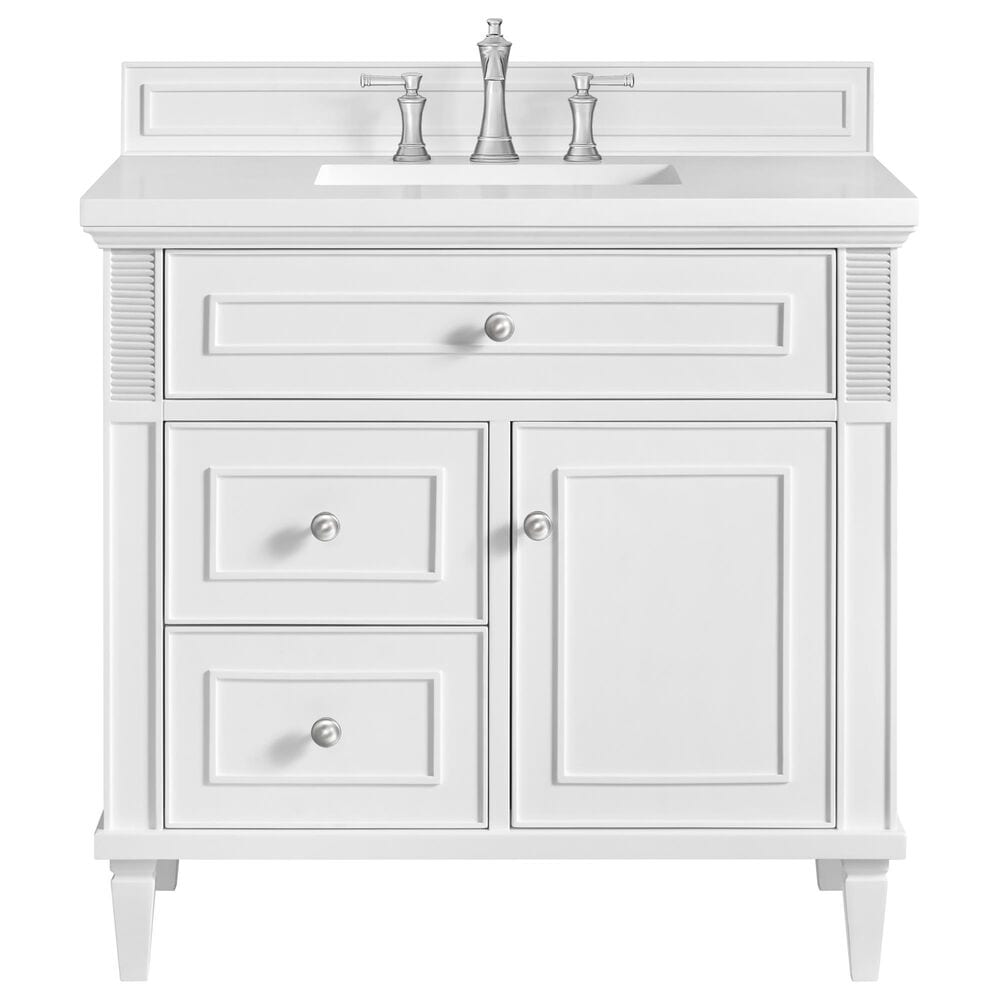 James Martin Vanities Lorelai 36&quot; Single Vanity in Bright White with 3 cm White Zeus Quartz Top, , large