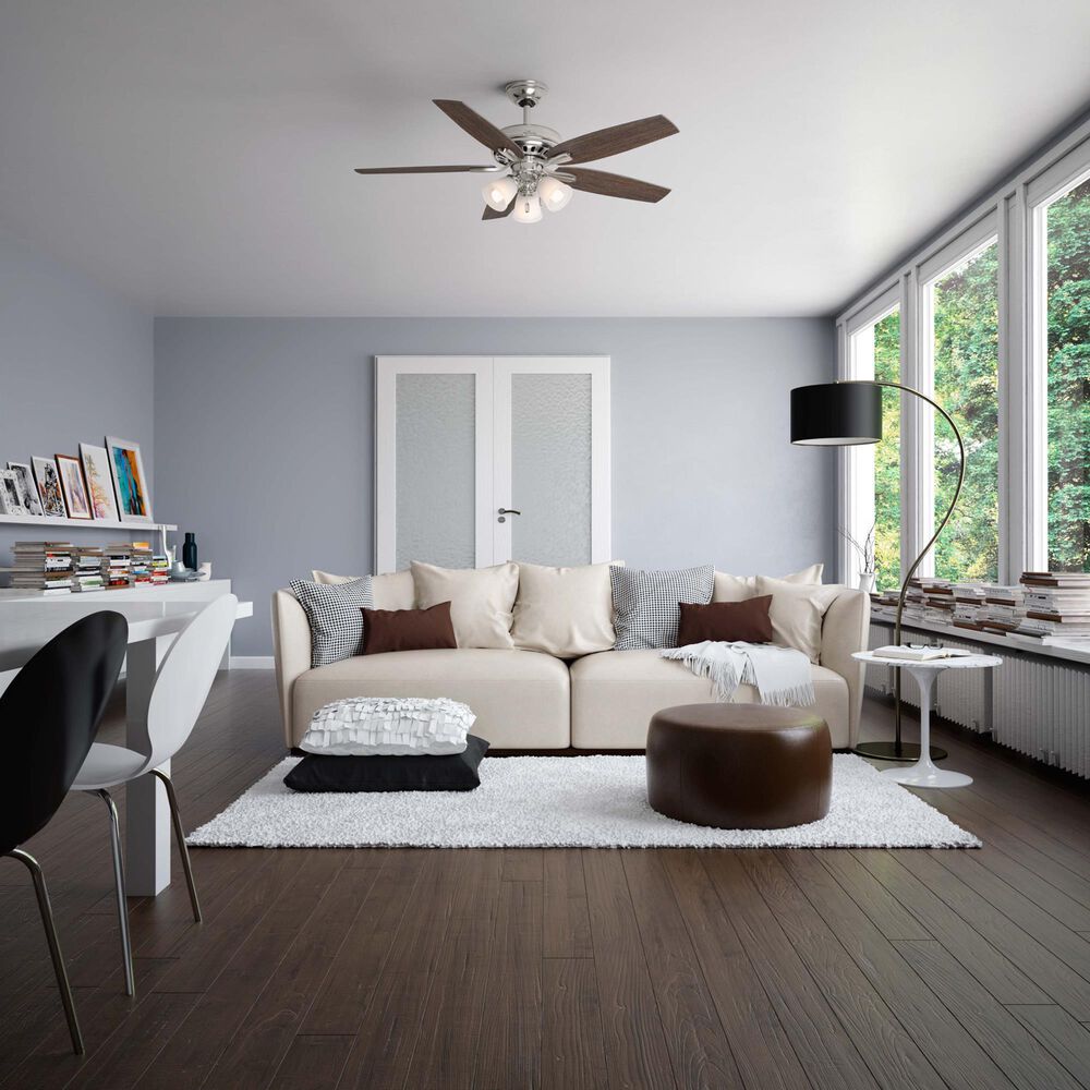 Hunter Newsome 52&quot; Ceiling Fan with 3 Lights in Brushed Nickel, , large