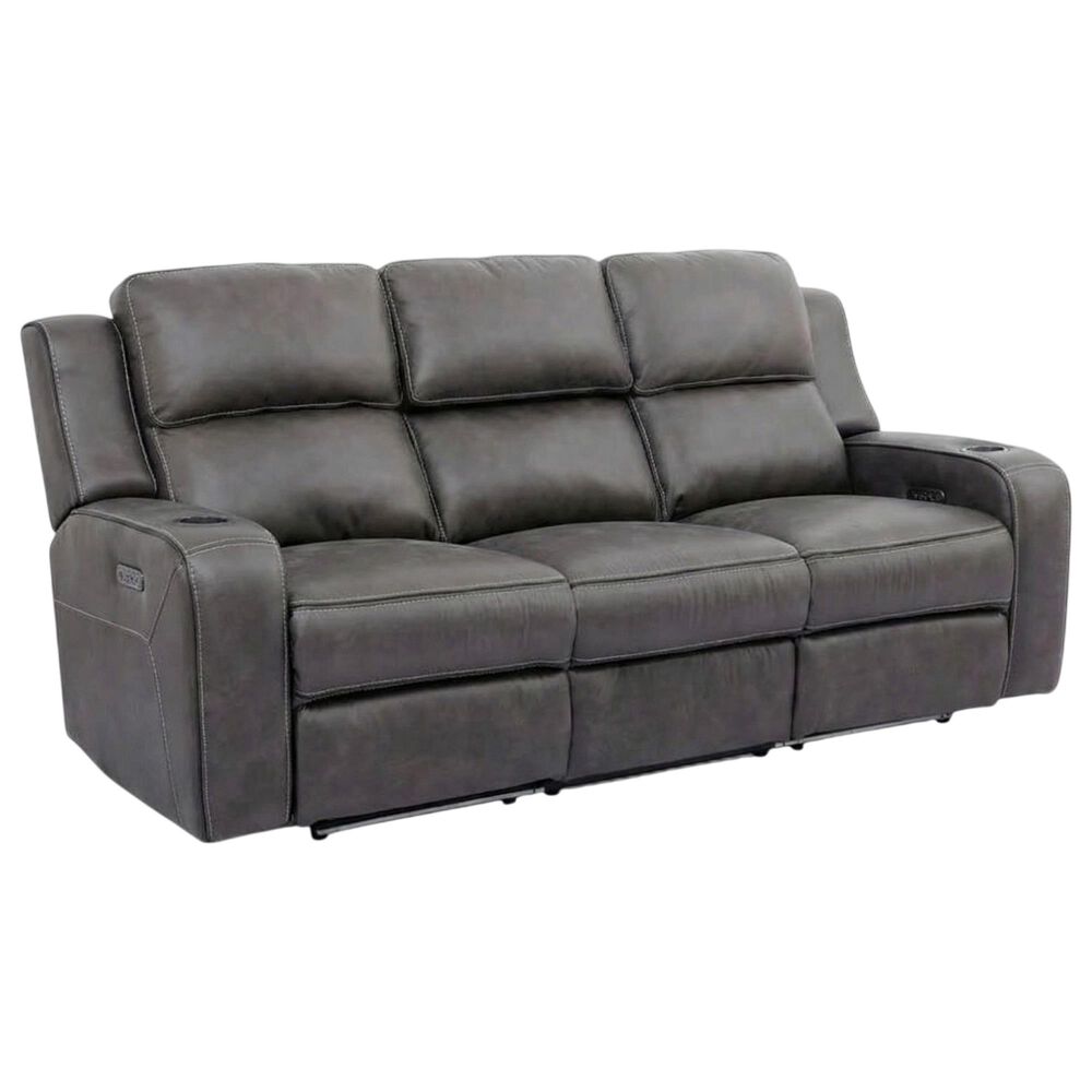 Oxford Furniture Power Reclining Sofa with Power Headrest and Drop Down Table in Cowboy Granite, , large