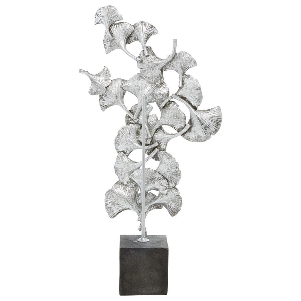 Maple and Jade Handmade Floral Decorative Sculpture in Satin Silver and Dark Gray, , large