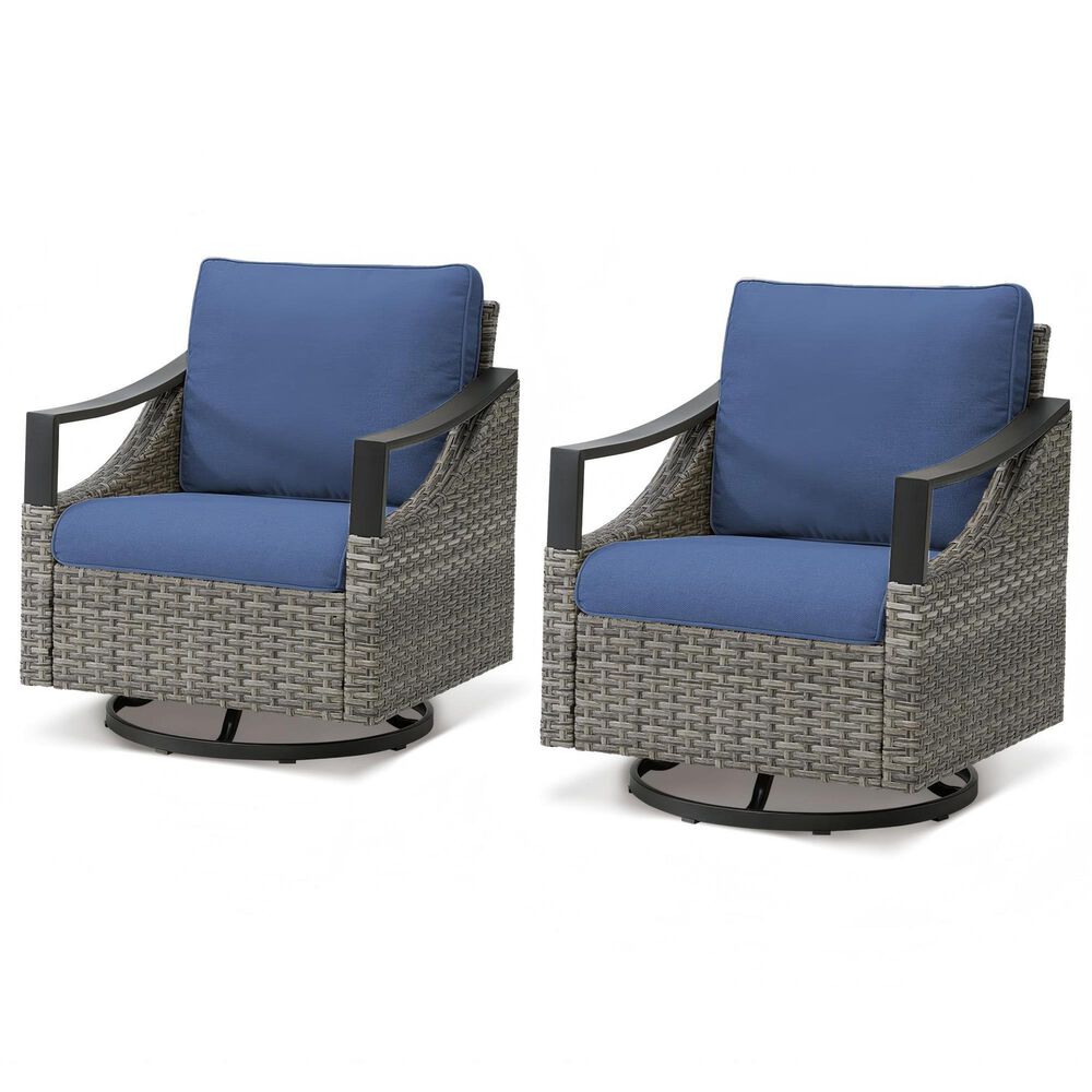 Sunwell Garden Patio Swivel Glider Chair with Gray Frame and Curved Cushion in Navy (Set of 2), , large