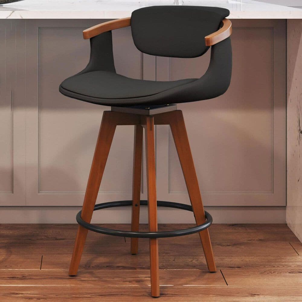 Lumisource Oracle Swivel Counter Stool with Black Cushion in Walnut and Black, , large