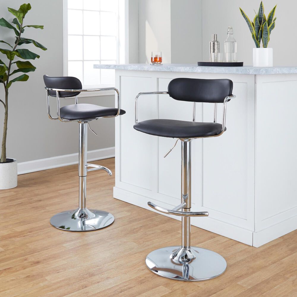 LumiSource Demi Swivel Adjustable Bar Stool with Black Upholstery in Chrome (Set of 2), , large