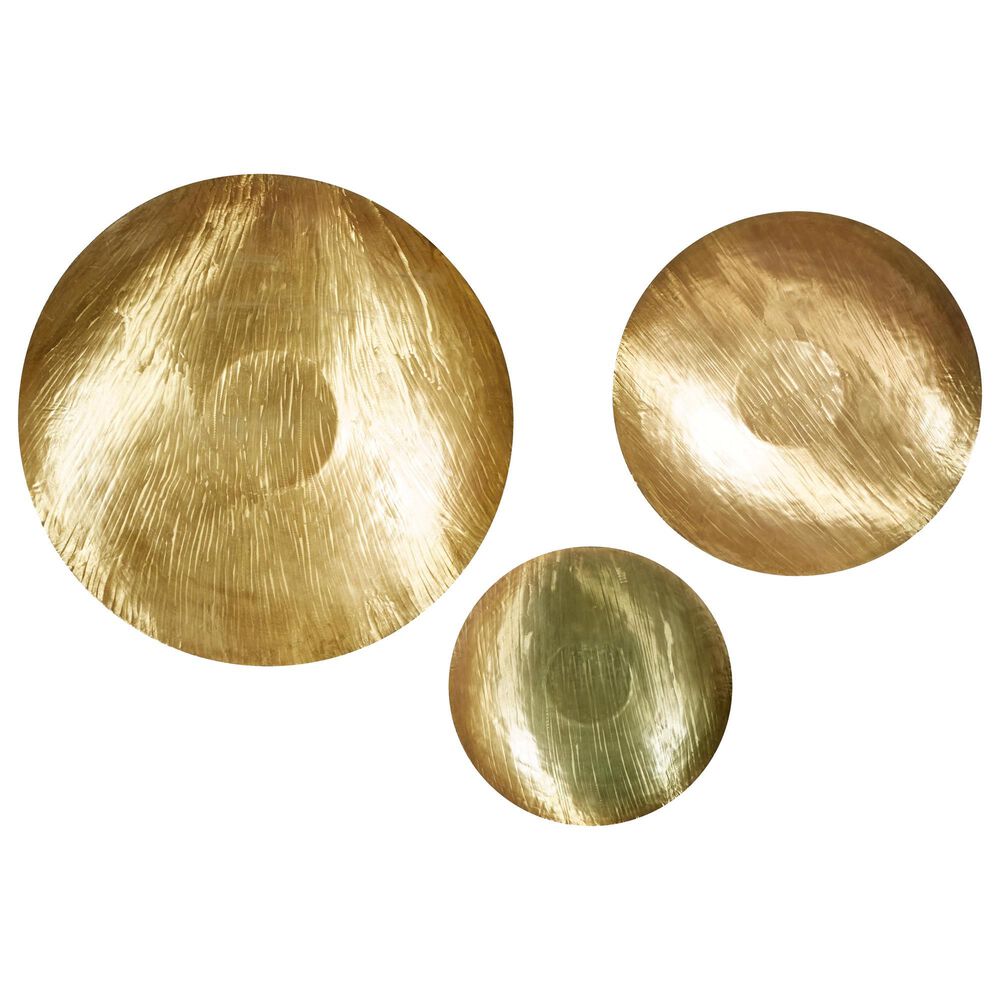 Maple and Jade 36.5" x 36.5" Round Large Metallic Disk Plate Wall Decor in Gold (Set of 3), , large