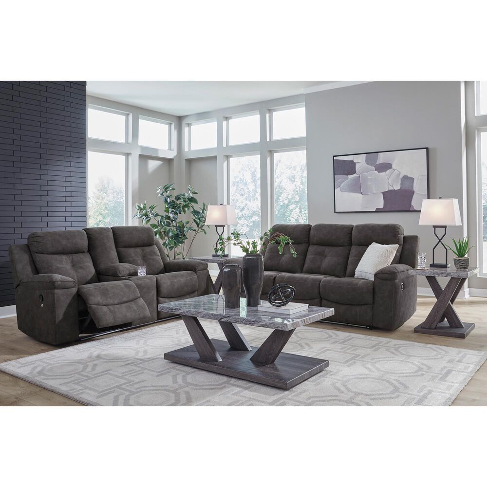Ashley Brysonview Manual Double Reclining Loveseat with Console in Charcoal, , large