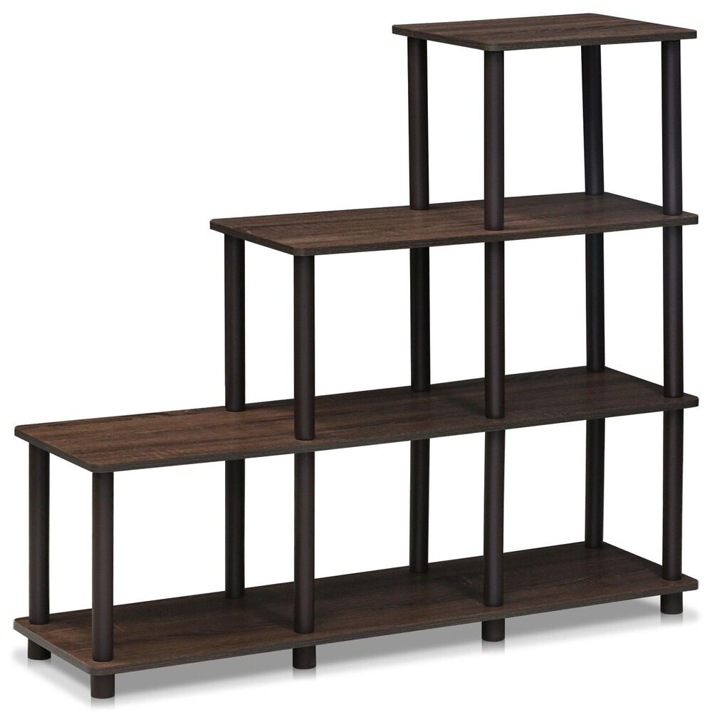 HOMLUX Turn-N-Tube 3-Space Ladder Bookshelf in Walnut and Brown, , large
