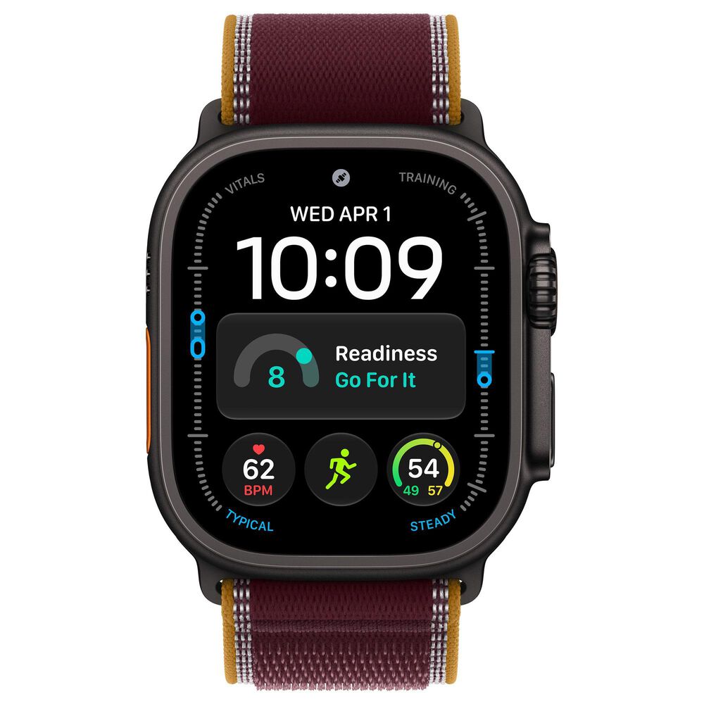 Apple Watch Ultra 4 (GPS + Cellular) 49mm Black Titanium Case with Burgundy Trail Loop - S/M, , large