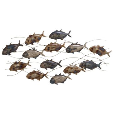 Maple and Jade 24" x 45" Fish Wall Decor in Blue, Brown and Silver, , large