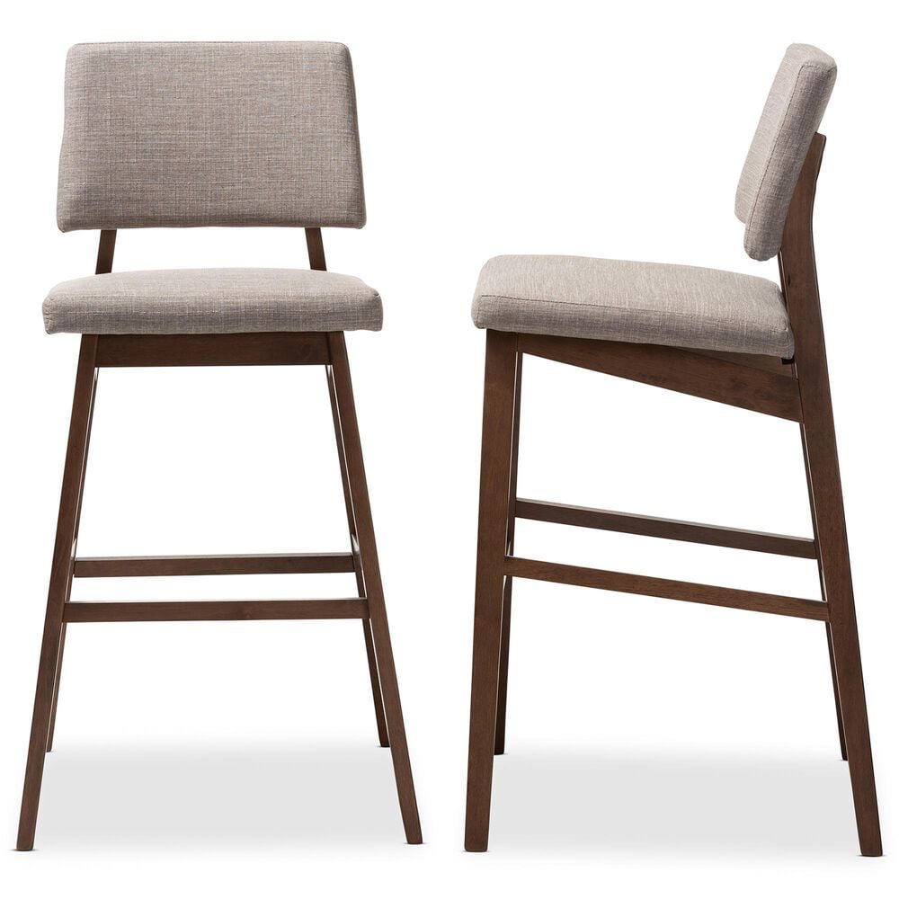 Baxton Studio Colton Bar Stool with Light Gray Cushion in Walnut Brown (Set of 2), , large