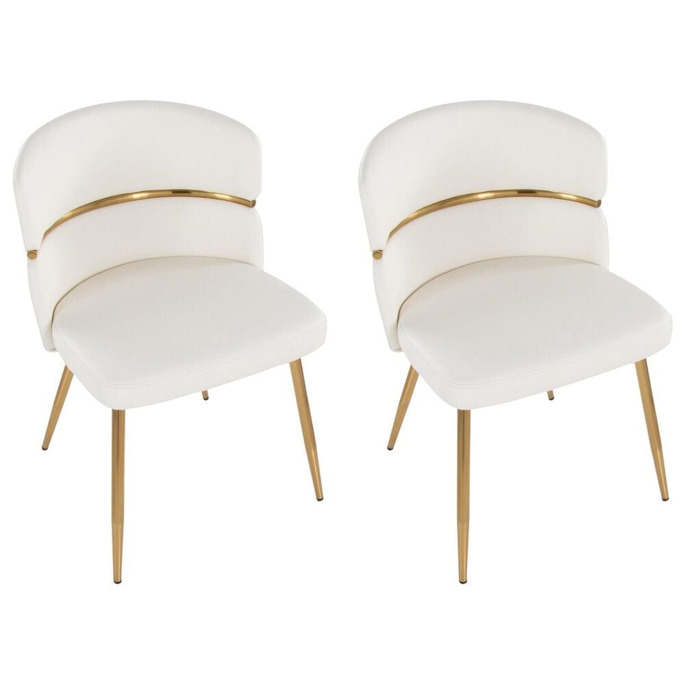 LumiSource Cinch Side Chair with White Faux Leather Cushion in Gold (Set of 2), , large