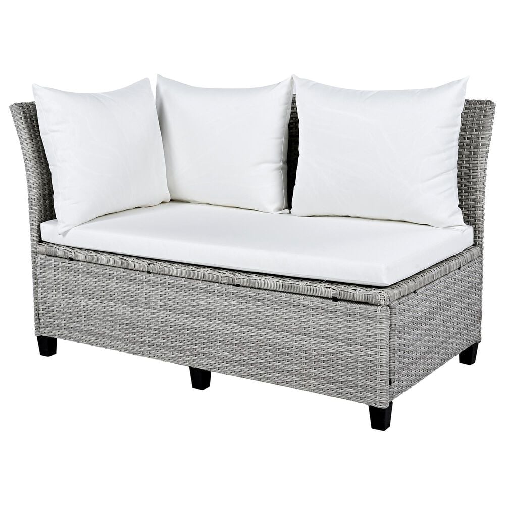 HOMLUX 5-Piece Outdoor Conversation Set with 2 Extendable Side Tables and Gray Rattan in White, , large