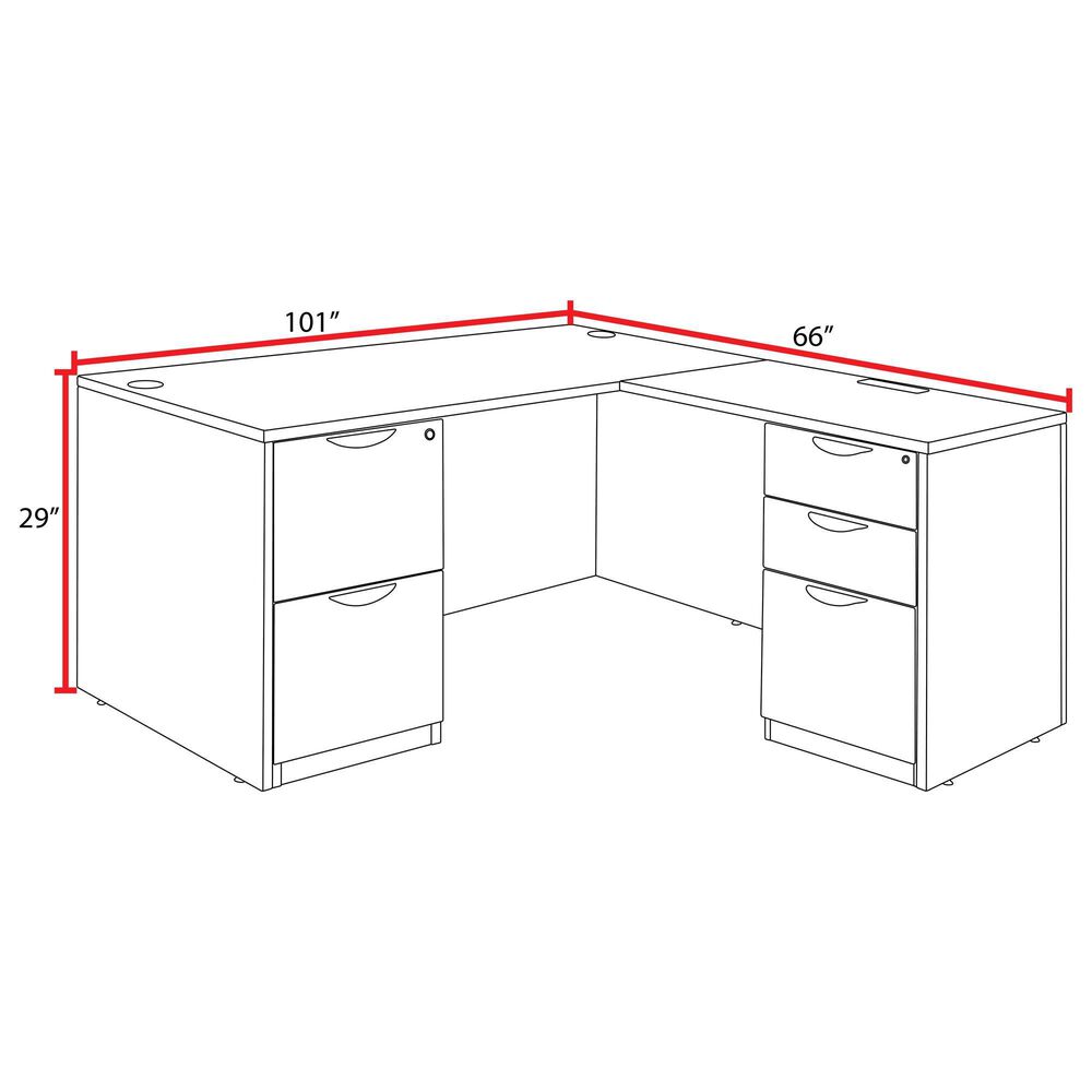 Regency Global Sourcing Legacy 66" L-Shaped Desk with Double Full Pedestal Drawer Unit in Noble Oak, , large