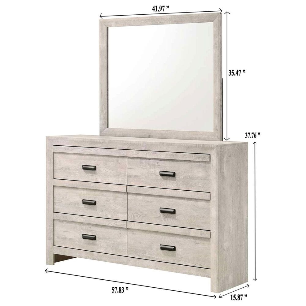 Crown Mark Valor 6-Drawer Dresser and Mirror in Light Gray, , large