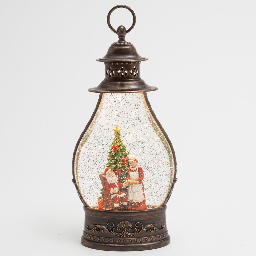 The Gerson Company Lighted Holiday Spinning Water Globe Lantern in Brown, , large