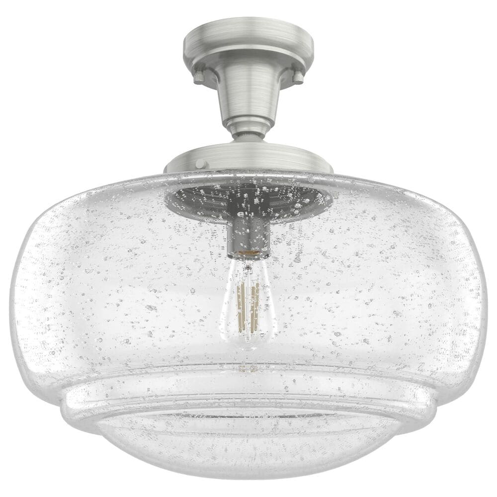 Hunter Saddle Creek 16&quot; 1-Light Pendant with Clear Seeded Shade in Brushed Nickel, , large