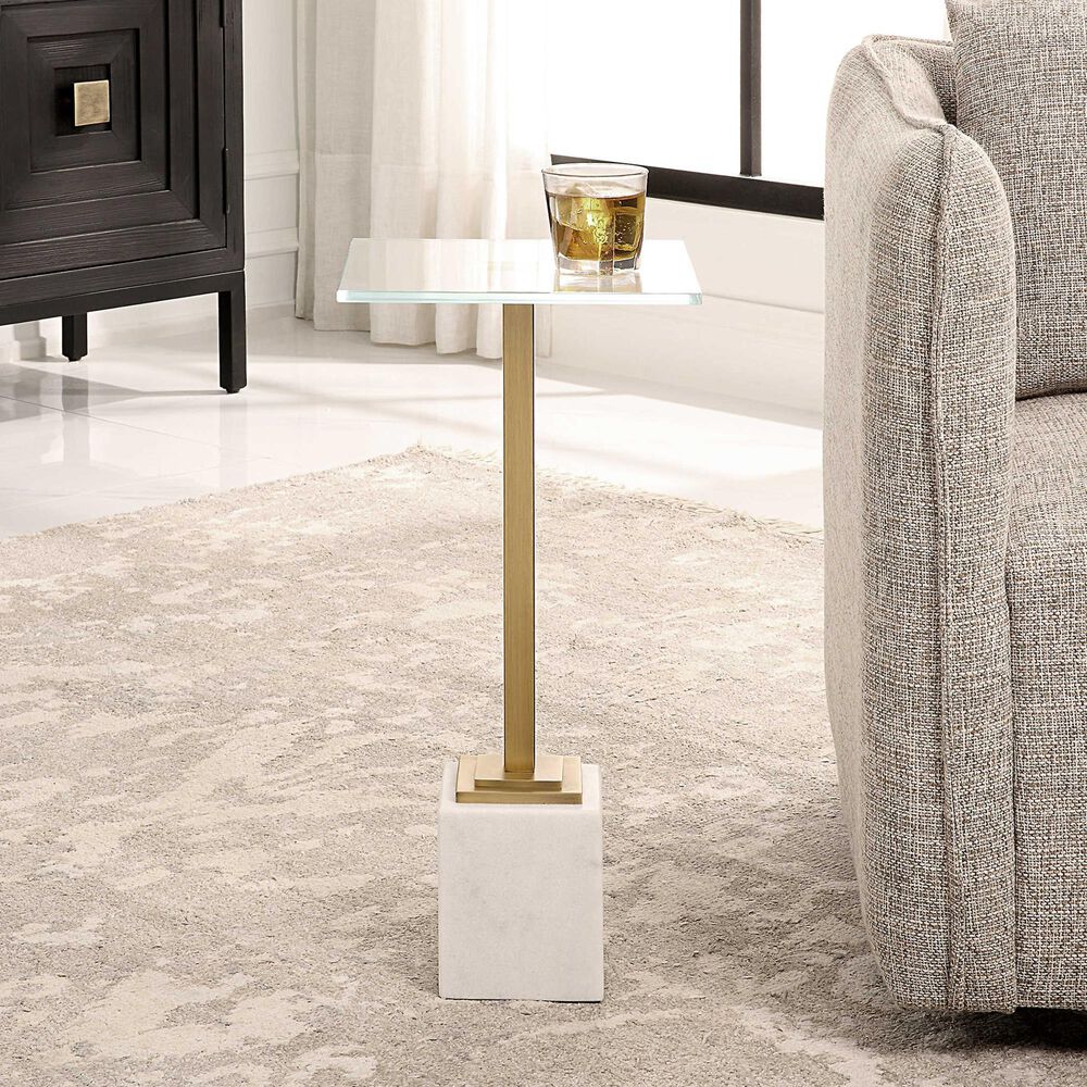 Uttermost Martini Table in White and Brass, , large