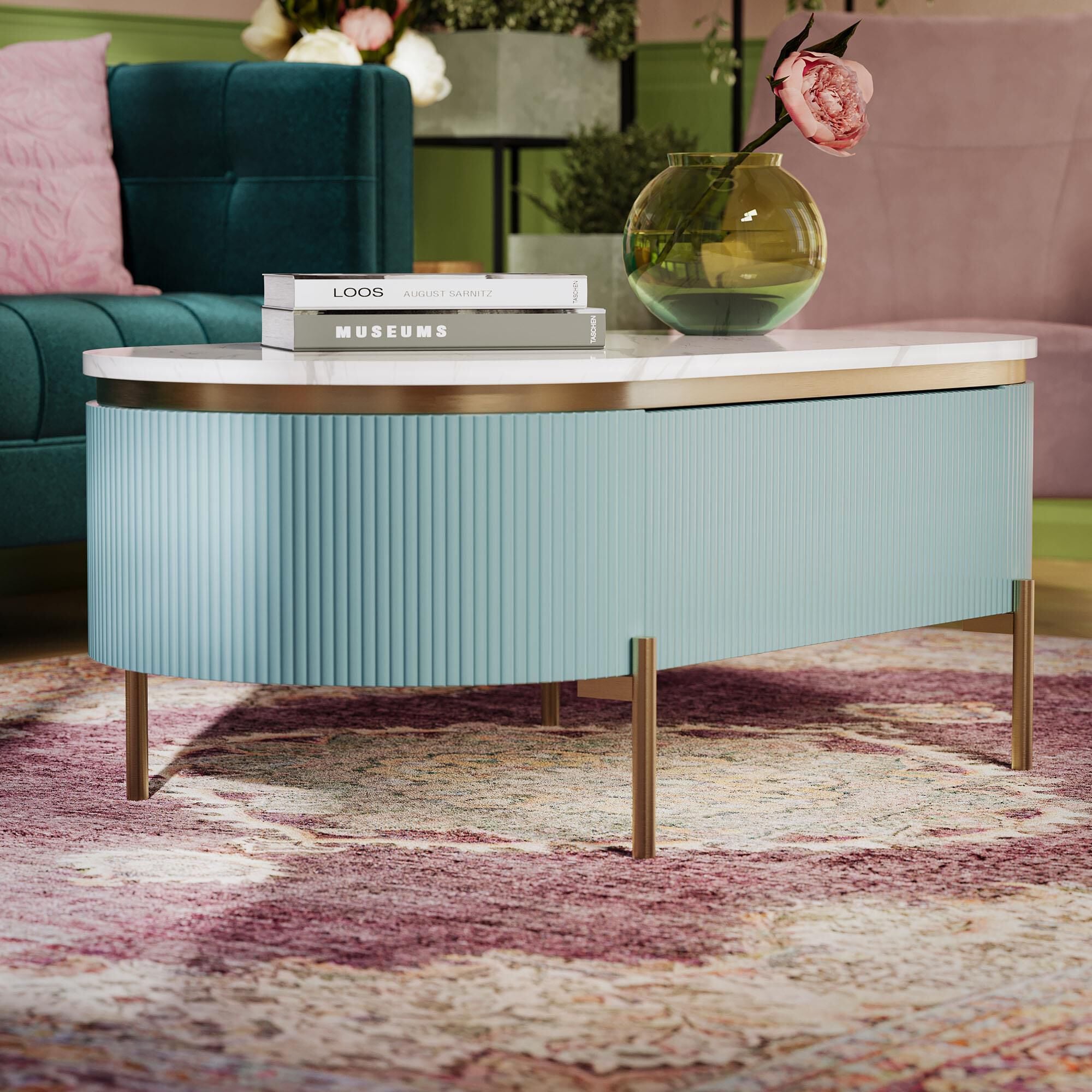 37B Koblenz Coffee Table in White, Light Teal and Gold 37B Koblenz Coffee Table in White, Light Teal and Gold