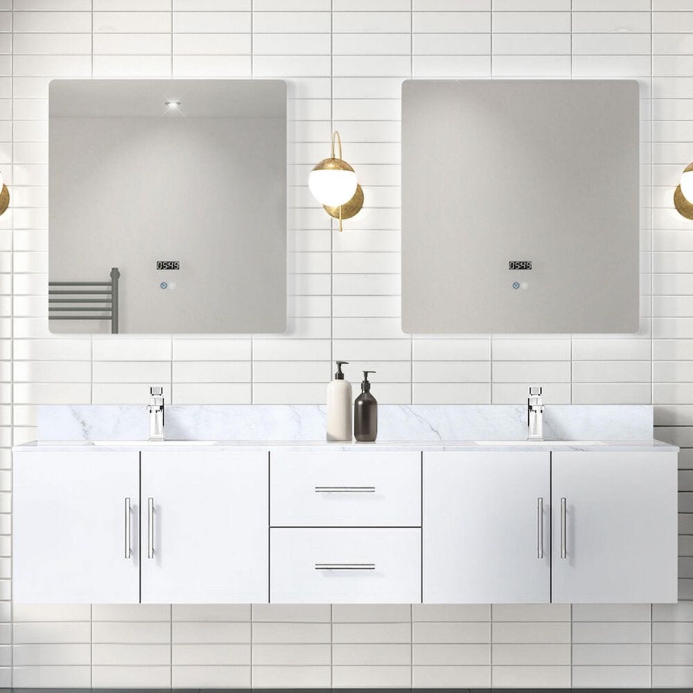 Lexora Home Geneva 80&quot; Double Bathroom Vanity Cabinet Only in Glossy White and 30&quot; LED Mirrors, , large