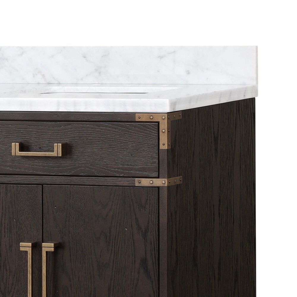 Lexora Home Laurel 72&quot; Double Bathroom Vanity in Brown Oak with White Carrara Marble Top and Rectangular Sinks, , large