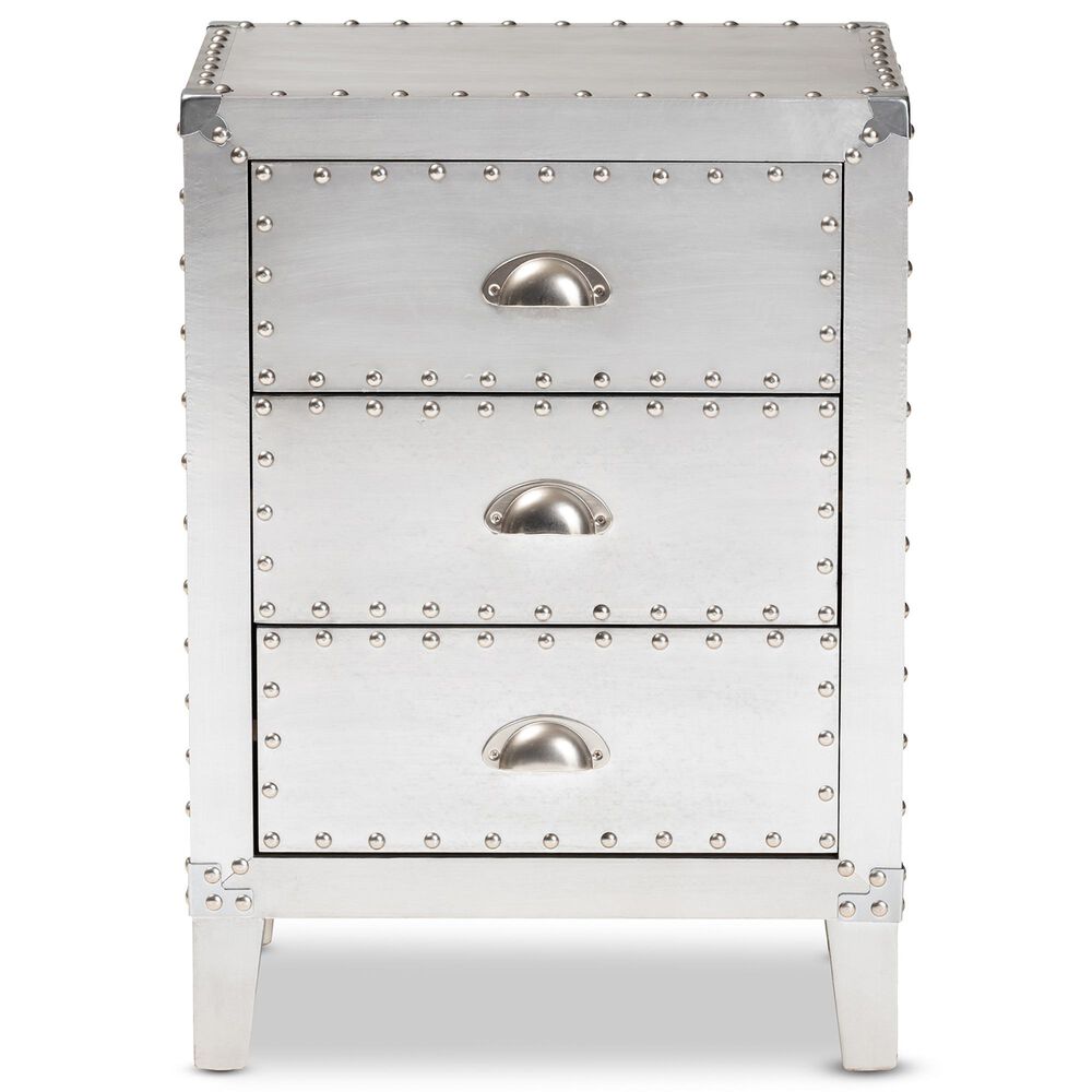 Baxton Studio Claude 3-Drawer Nightstand in Silver, , large