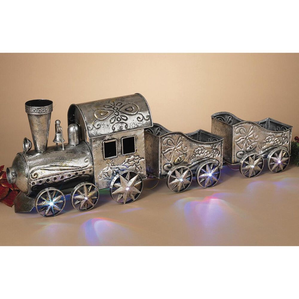 The Gerson Company 35.25" Lighted and Musical Metal Train in Silver, , large
