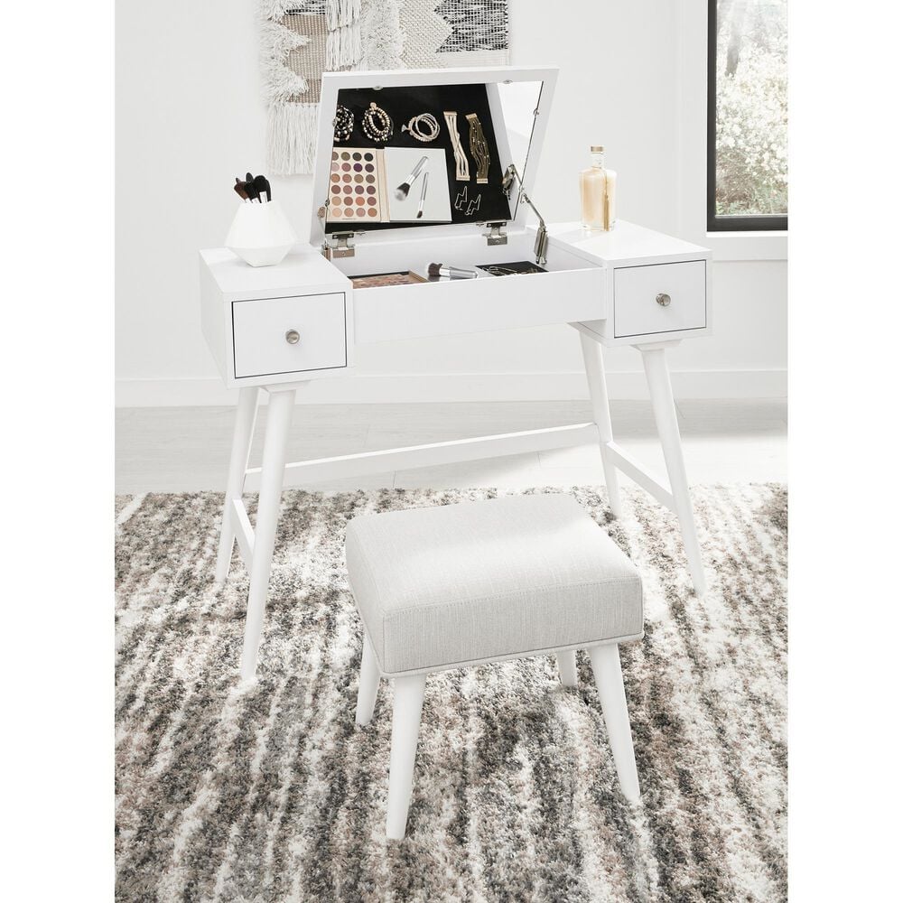 Ashley Thadamere Vanity with Stool in White, , large