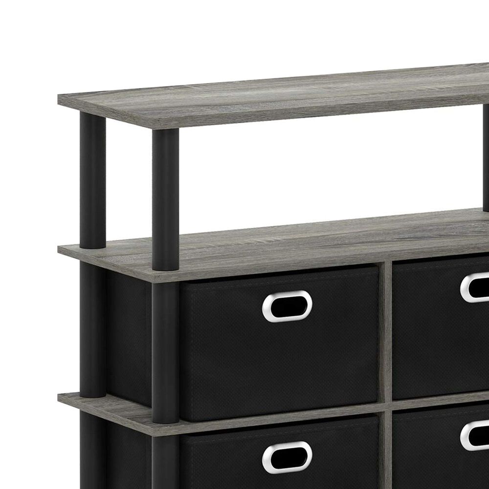 HOMLUX 5-Tier Modern Storage Bookshelf with 6 Storage Bins in French Oak Grey and Black, , large