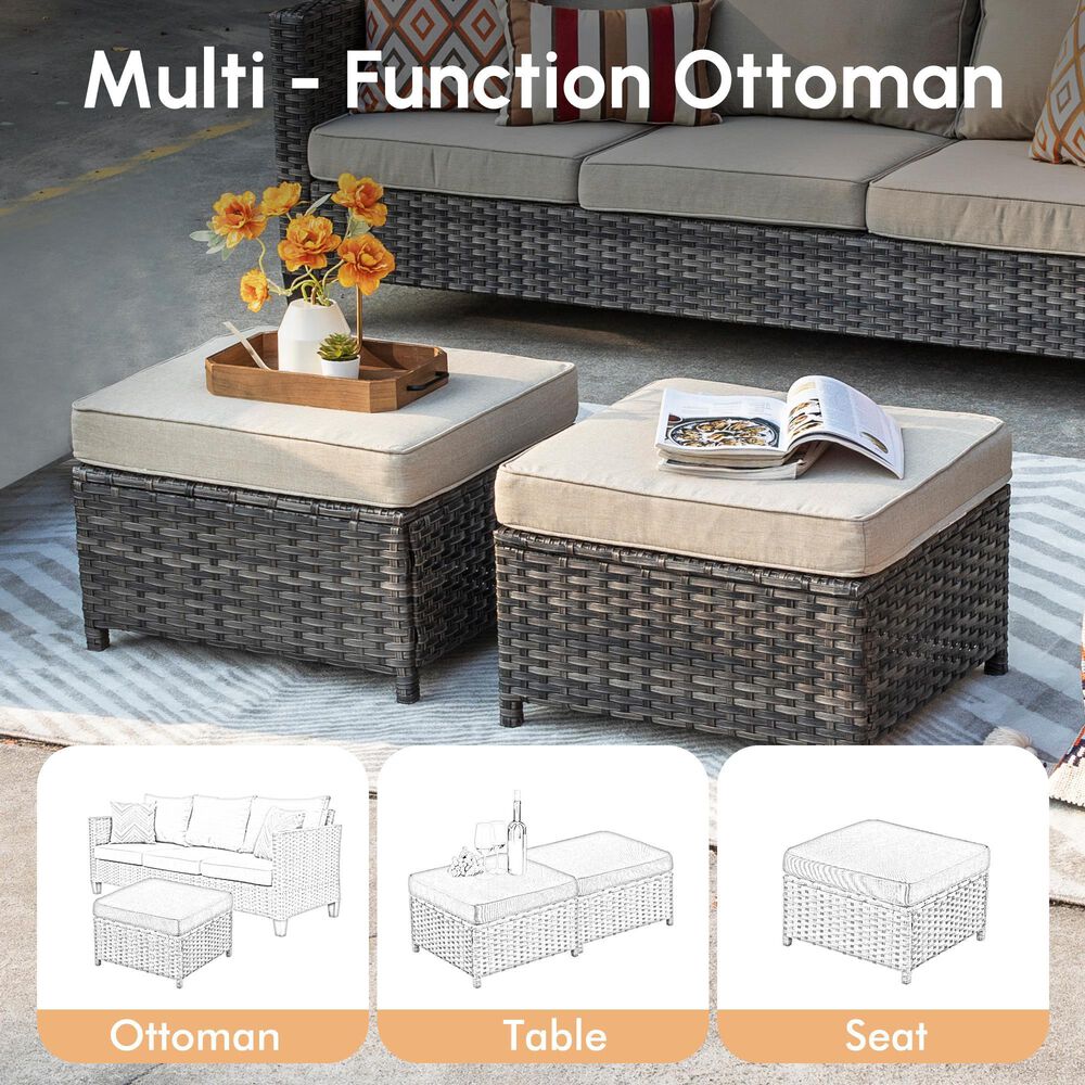 HOMLUX 3-Piece 77" Patio Sofa and Ottoman Set in Beige, , large