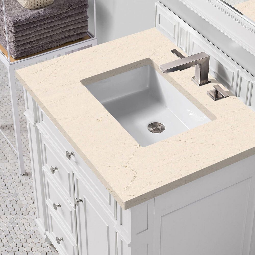 James Martin Vanities Bristol 30&quot; Single Bathroom Vanity in Bright White with 3 cm Eternal Marfil Quartz Top and Rectangular Sink, , large