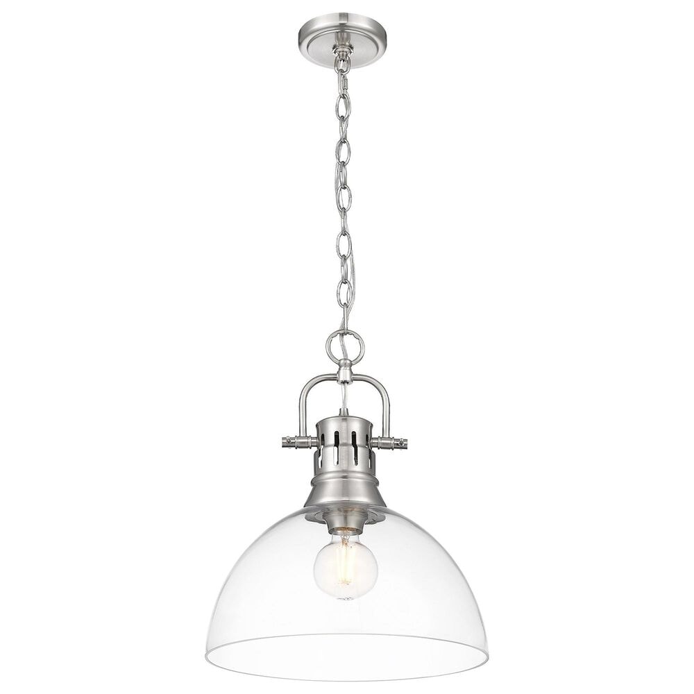 Golden Lighting Duncan 1-Light Pendant with Chain and Clear Glass Shade in Pewter, , large