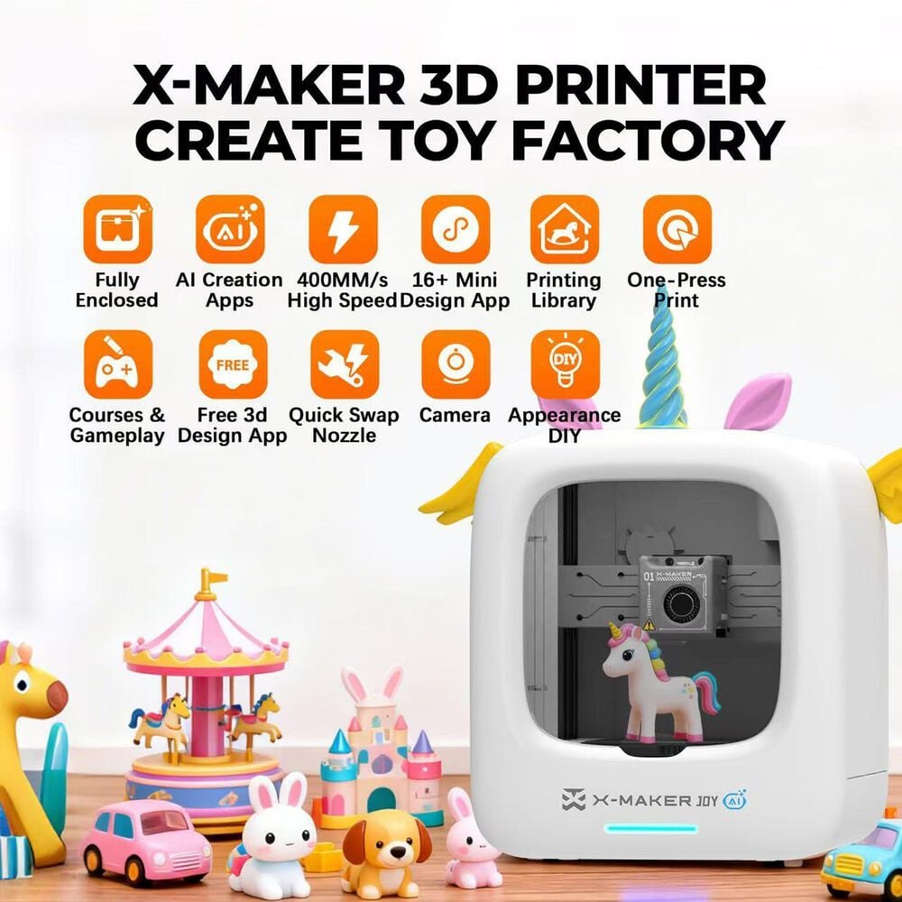 AOSEED X-Maker Joy Kids 3D AI Printer with 4 Filaments and Toy Pack in White, , large