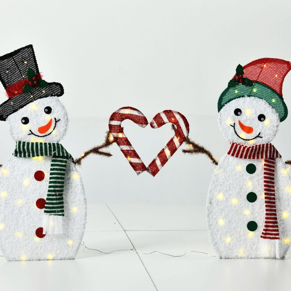 HOMLUX 2-Piece Heart Snowman with LED Lights in White, , large
