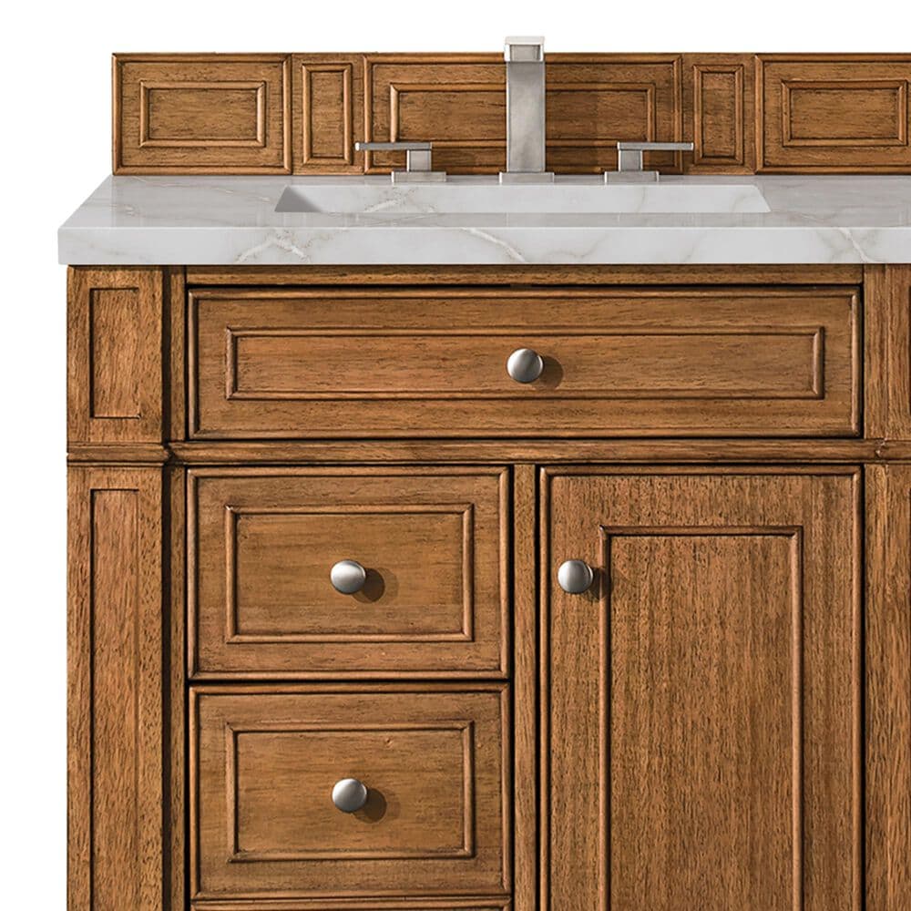 James Martin Vanities Bristol 30&quot; Single Bathroom Vanity in Saddle Brown with 3 cm Victorian Silver Quartz Top and Rectangular Sink, , large