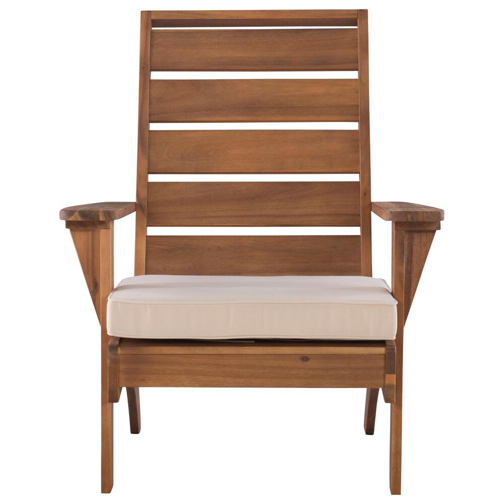 Linon Home Decor Rockport Patio Arm Chair with Natural Frame in Beige, , large