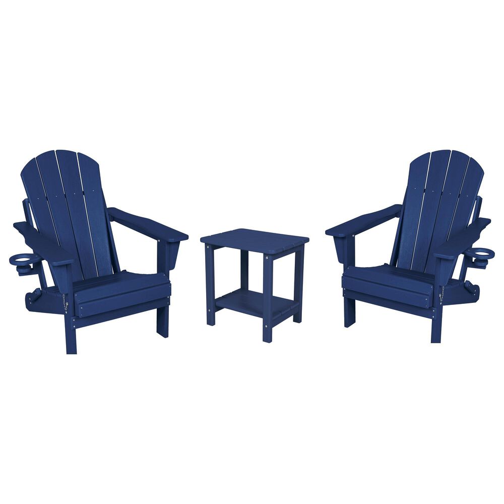 Hearth and Haven 3-Piece Outdoor Folding Adirondack Chair Set with Side Table in Navy Blue, , large