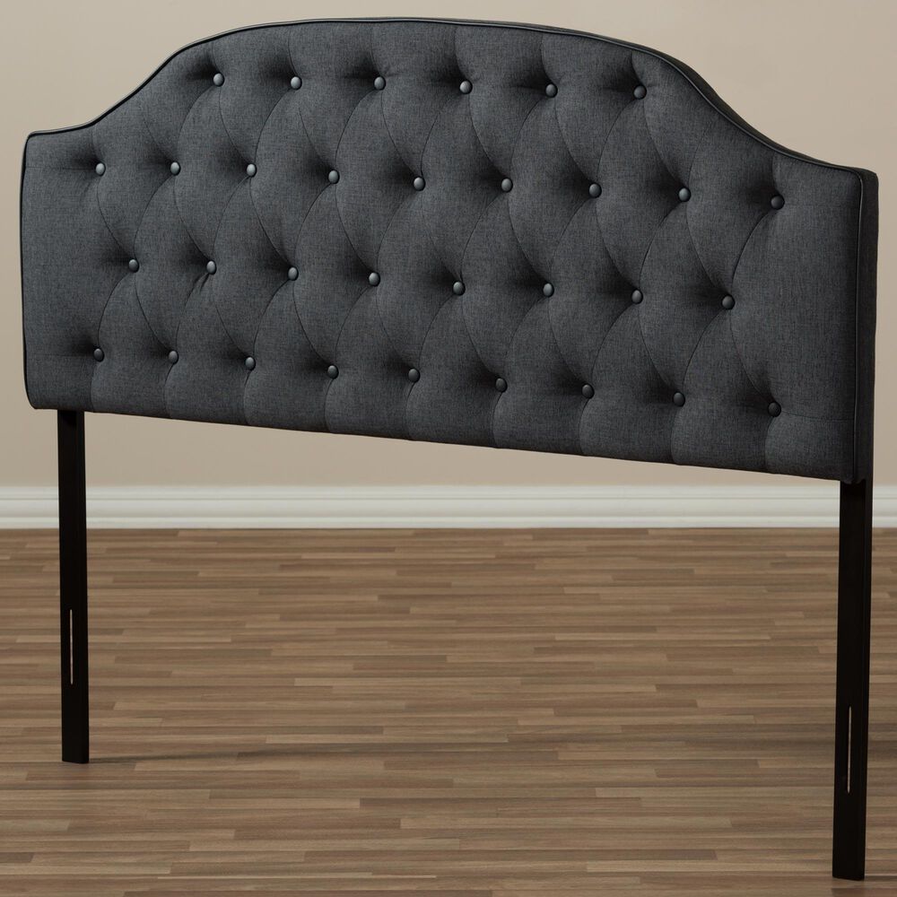 Baxton Studio Windsor Queen Upholstered Headboard in Dark Gray, , large
