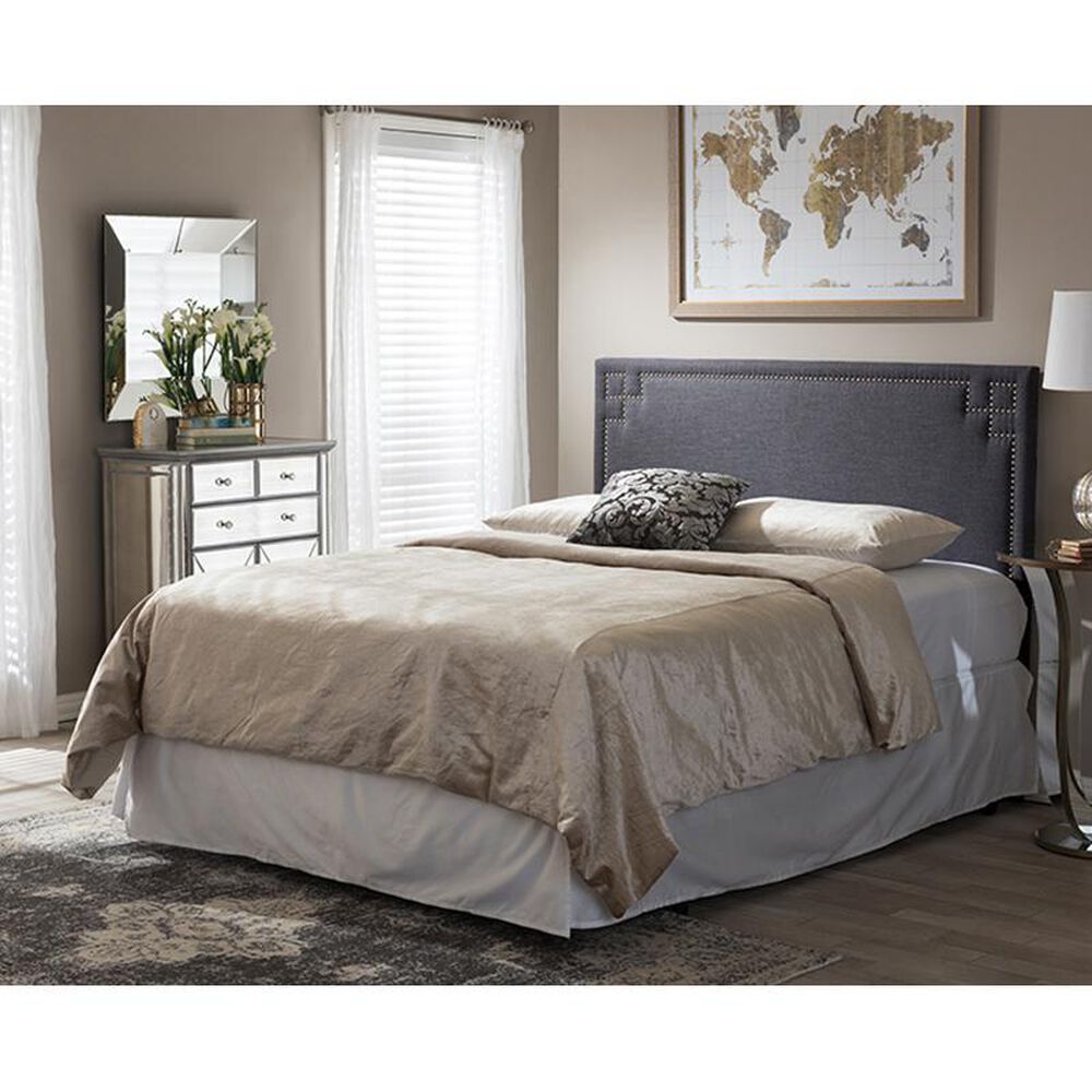 Baxton Studio Geneva Twin Upholstered Headboard in Dark Grey, , large