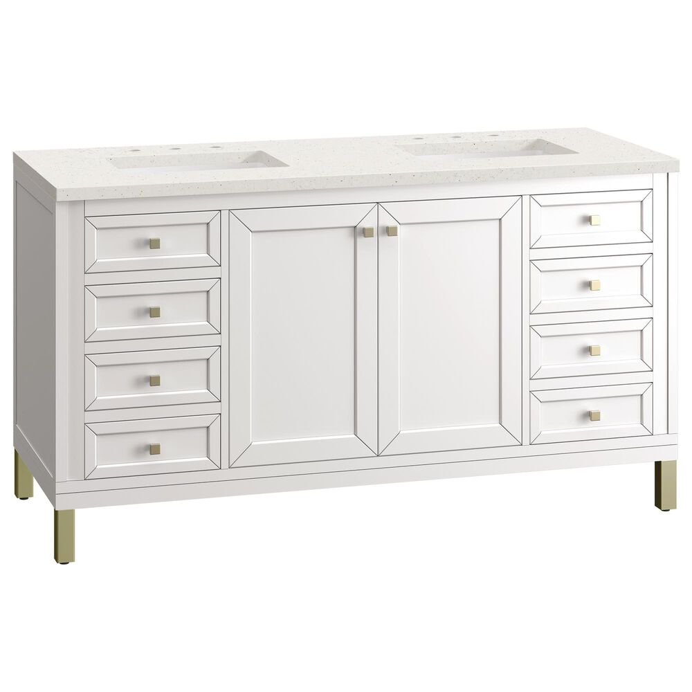 James Martin Vanities Chicago 60&quot; Double Bathroom Vanity in Glossy White with 3 cm Lime Delight Quartz Top and Rectangular Sinks, , large