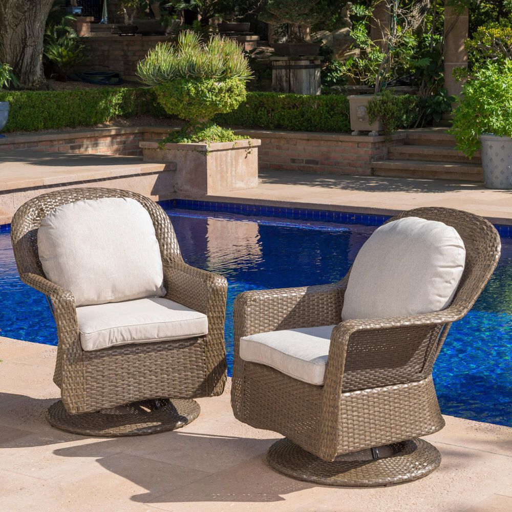 Hearth and Haven Liam Swivel Club Chair with Beige Cushion in Brown &#40;Set of 2&#41;, , large