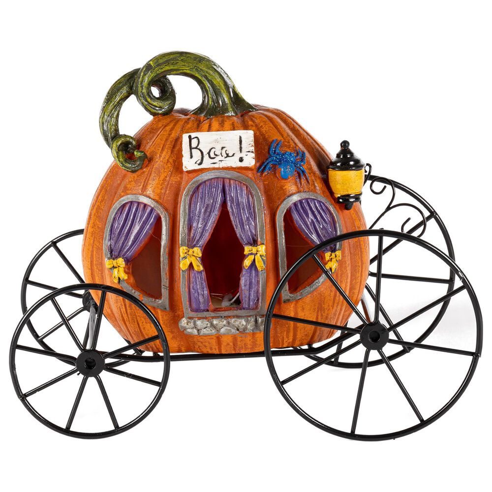 The Gerson Company 2-Piece B/O Lighted Resin and Metal Halloween Pumpkin Carriage Set in Assort, , large