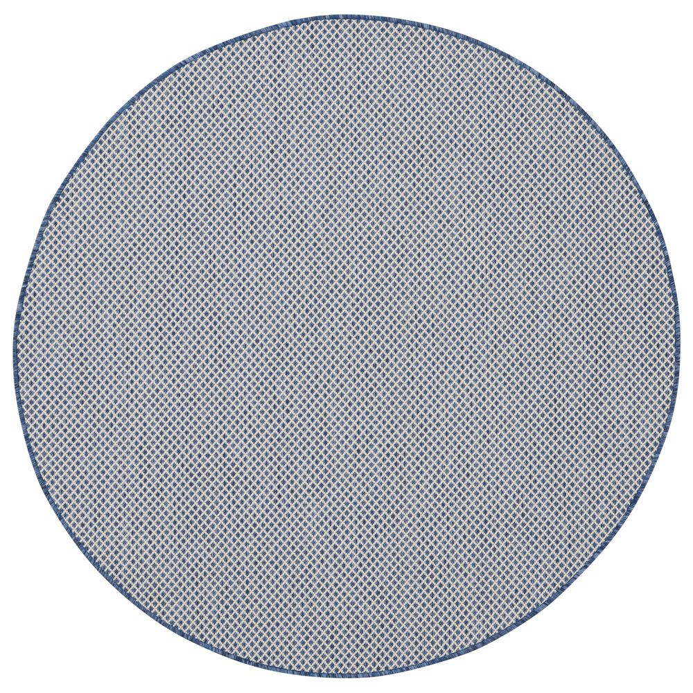 Nourison Courtyard Ivory and Blue 4" Round Indoor/Outdoor Area Rug, , large