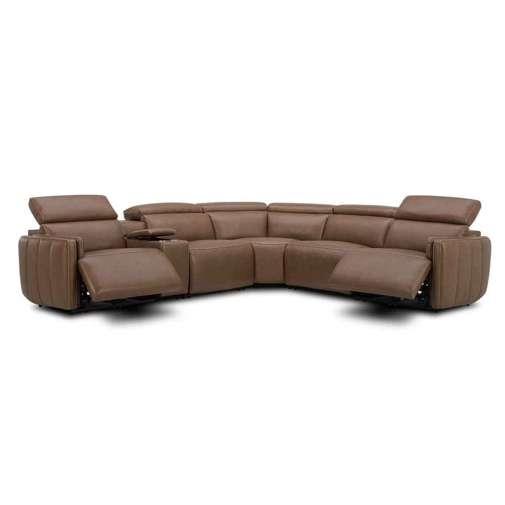Interlochen 6-Piece Power Reclining Leather Sectional with Power Headrest in York Chestnut, , large