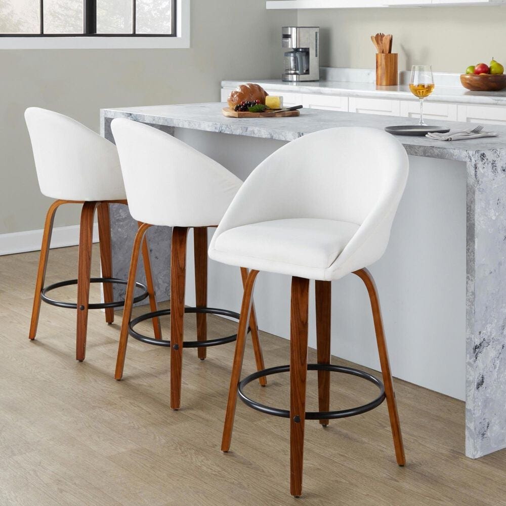 LumiSource Matisse 26" Swivel Counter Stool with Cream Fabric Upholstery in Walnut and Black (Set of 2), , large